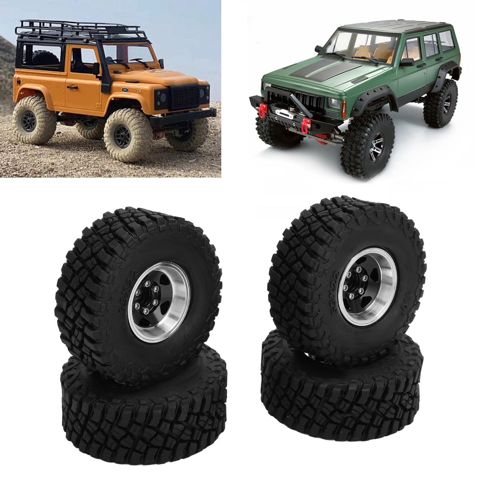 Pilipane 4pcs rc Pneumatici Crawler Pneumatici ad Alte Prestazioni in Gomma Morbida con Cerchi in Lega di Alluminio Parti di aggiornamento per SCX24 1/24 1/18 RC Auto (Nero)