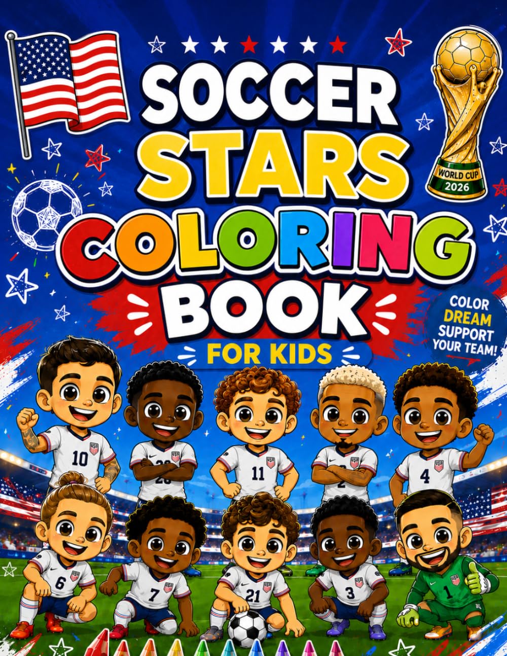 SOCCER STARS COLORING BOOK FOR KIDS: Fun and Creative Coloring Pages of Soccer Players for Children