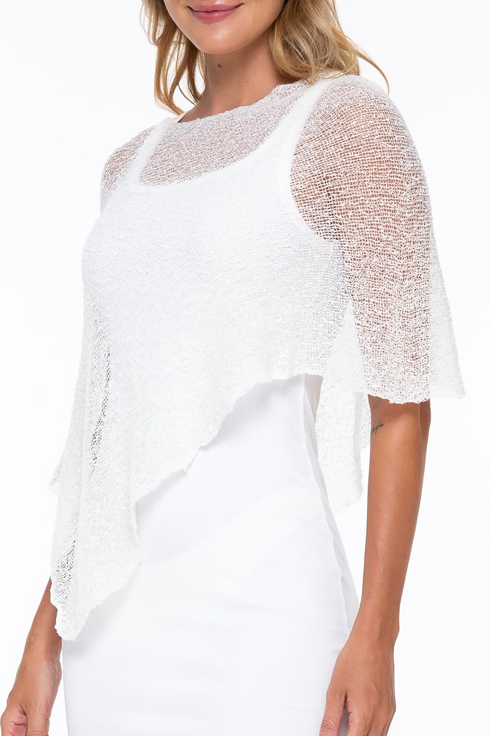 SHU-SHI Womens Sheer Knit Poncho Shrug Lightweight Cover Up One Size Fits Most - Image 7