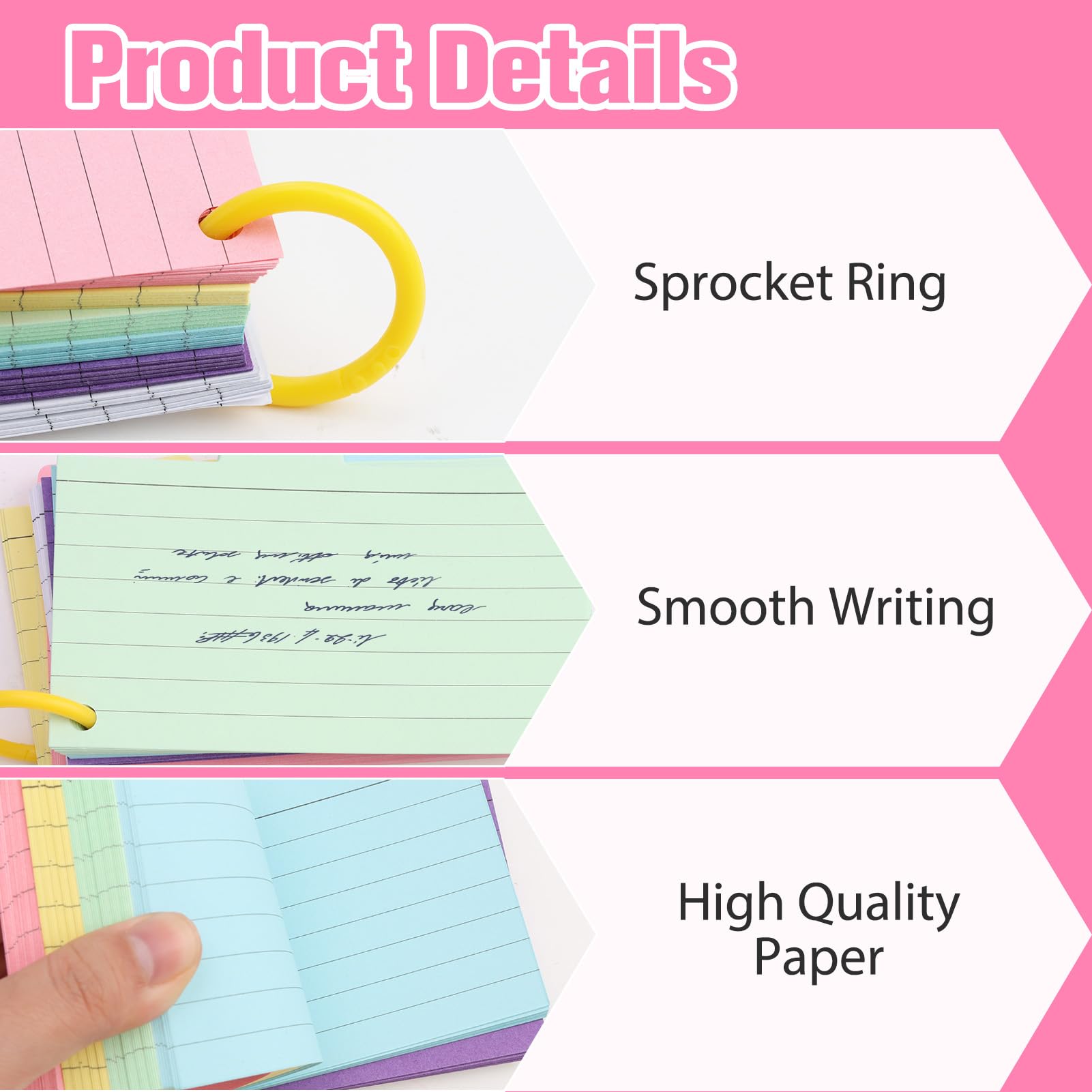 150 Fichas De Estudio En Espiral, 3 Colores – Ideal Para Tomar Apuntes, Vocabulario Y Reuniones