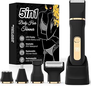 Bikini Trimmer for Women,5-in-1 Electric Razors for Women,Electric Shaver for Women's,IPX7 Waterproof Trimmer for Men Legs,with 5 Replaceable Blade Heads,USB Recharge Dock(Black)