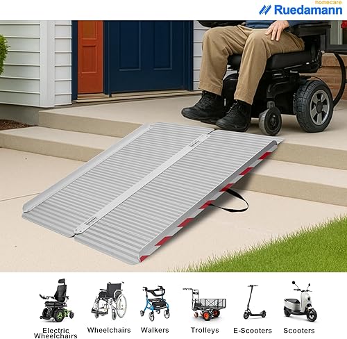 Miniatura 4 de Ruedamann Rampa para silla de ruedas resistente de 5 pies, aluminio duradero con capacidad de carga de 800 libras, rampa de umbral antideslizante y