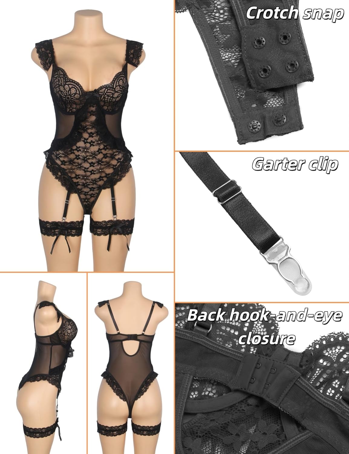 comeondear Sexy Lingerie for Women Lace Bodysuit Teddy with Garter Belt Underwire Adjustable Straps Lingerie Nightwear - Image 5