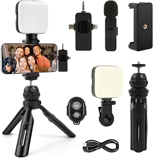 Vlogging Kit for iPhone/Android, Microphone for Content Creators | Wireless Lavalier Microphone, Selfie Light, YouTube Starter kit Content Creator Equipment with for Vlogging, YouTube, TikTok