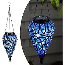Solar Hanging Lantern Outdoor Lights, Tear-Shaped 15 LEDs Cool White Hanging Lights with S Hooks Decor in Garden, Yard, Pathway, Front Door and Landscape
