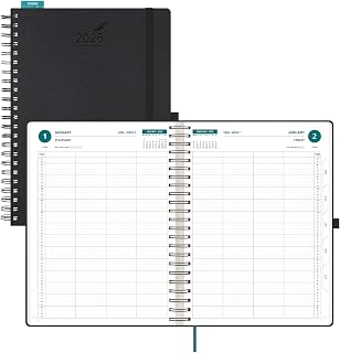 BEZEND Daily Appointment Book 2026 Page per Day Even Weekends (Large-8.25" x 11.75") 15-Minute Timeslots in 4 Columns, Monthly Planner with Tabs & Week Schedule, PU Leather Softcover in Black