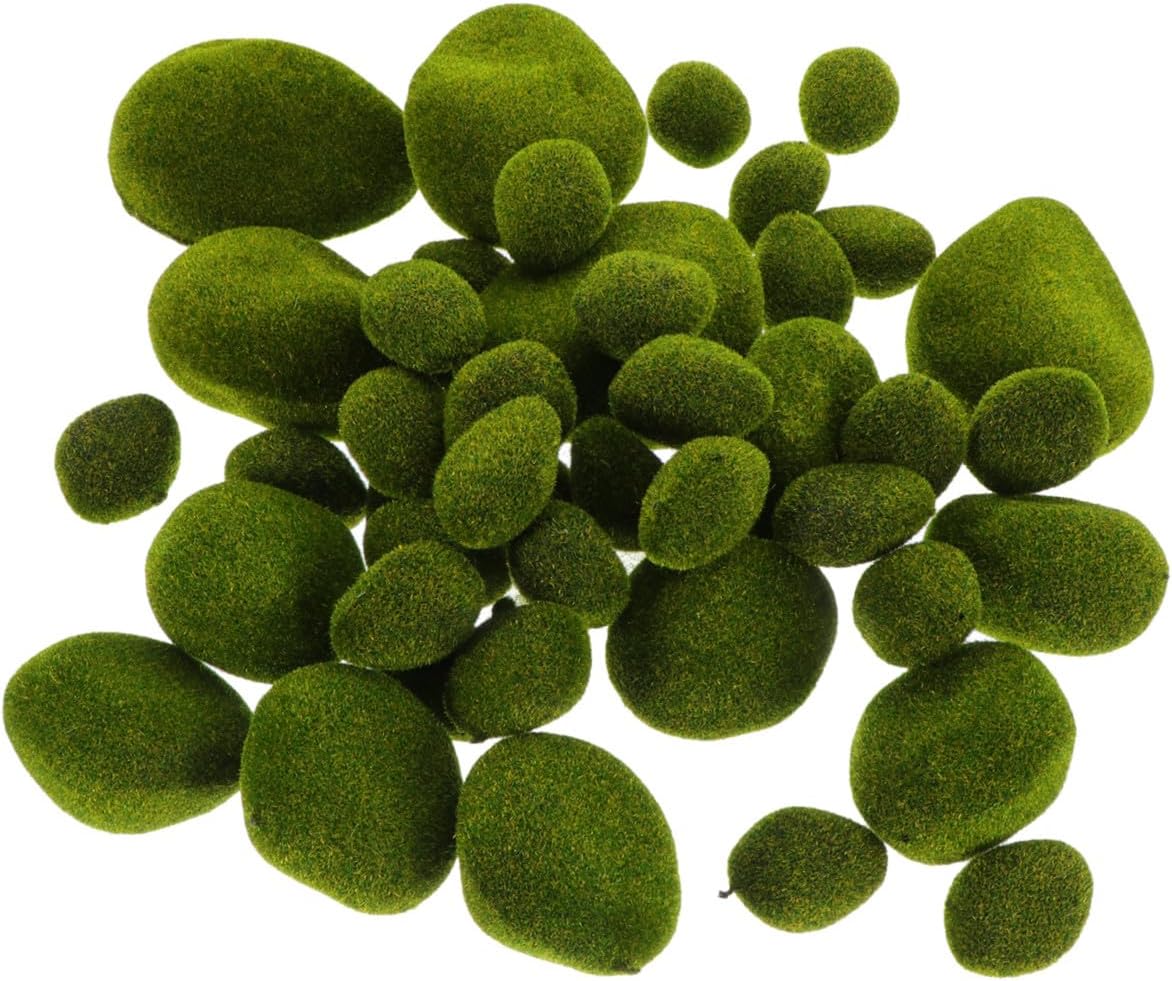 ULTECHNOVO 43pcs Artificial Moss Stones for Flower Arrangement Faux Mossy Stone Decor Emulated Moss Rock Ornaments for Home Office and Garden Decoration