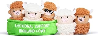 WHAT DO YOU MEME? Emotional Support Highland Cows by Relatable, Cuddly Plush Toys and Stuffed Animals, Includes 5 Plushies with Basket, Cozy or Funny Holiday Stocking Stuffer