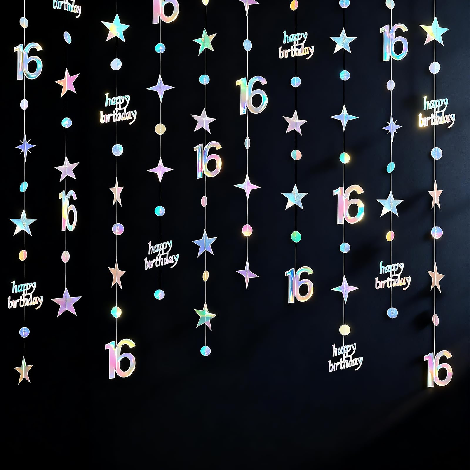 G2PLUS 16th Birthday Paper Garland: 4PCS Iridescent Hanging Paper Garland, 14m Backdrop Streamers, Hanging Party Decorations for 16th Birthday