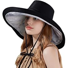 Packable Extra Large Brim Floppy Sun Hat Reversible UPF 50+ Beach Sun Bucket Hat B-Black