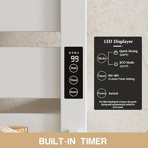 Miniatura 3 de LALAHOO Calentador de toallas, 6 barras de montaje en pared, calentadores de toallas para baño con 2 modos de calefacción, calentador de toallas