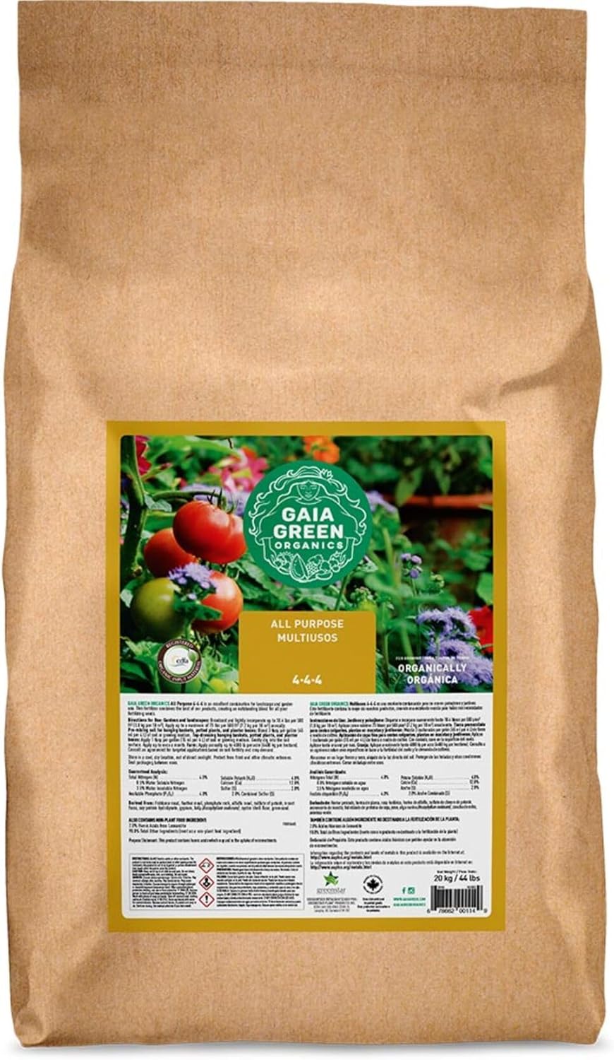 Gaia Green All Purpose Organic Fertilizer 4-4-4, 20kg Bulk Balanced Plant Food for Vegetables, Trees, Shrubs, and Lawns, OMRI Listed Slow Release Multi-Ingredient Blend