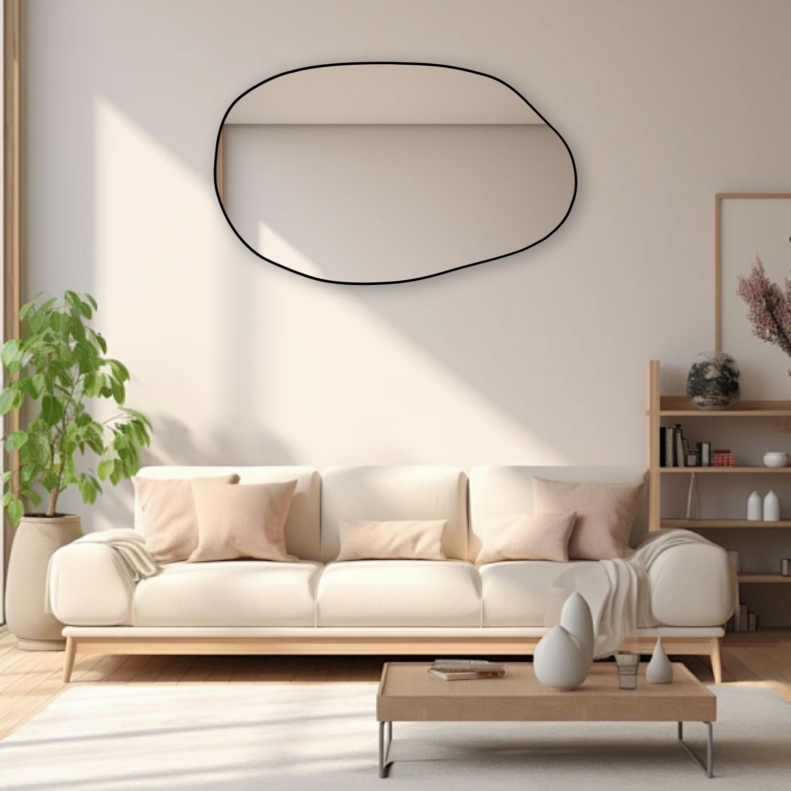 Specchio Asimmetrico da Parete Irregolare - Unico Cosmetico, Grande e Decorativo per Soggiorno, Bagno, Camera da Letto - 85 x 52 cm