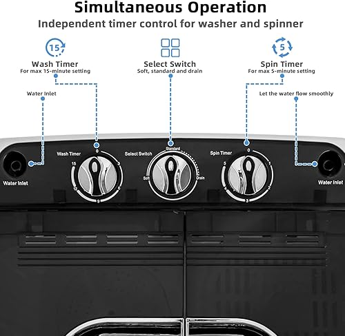 Miniatura 5 de Giantex Lavadora portátil, mini tina doble de 13 libras, lavadora de 8 libras y giratoria de 5 libras, combo de lavadora compacta, drenaje de bomba