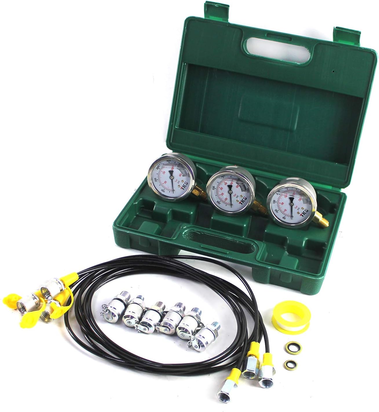 Hydraulic Pressure Test Kit 25/40/60MPa for 9000PPSI Excavator Hydraulic Pressure Test Guage Kit Working, with 3pcs Oil Gauges and Test Hose 6pcs Text Coupling Excavator Construction Machinery