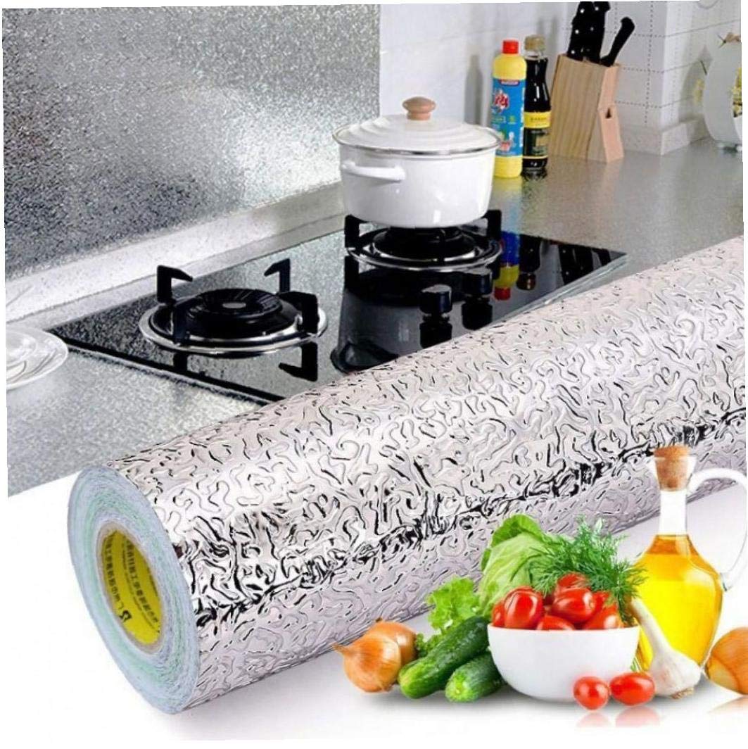 Byfri Orange,Silver Silver Foil Wallpaper-Kitchen Stickers Self Adhesive Kitchen Aluminum Foil Stickers Oil Proof Waterproof Kitchen Stove Sticker 40X100cm