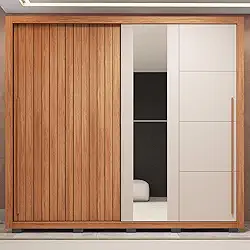 Guarda-roupa Casal Ripado com Espelhos 2 Portas e 4 Gavetas Suburban Espresso Móveis Freijo/Off White