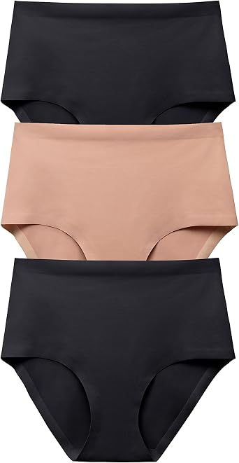 EBY Seamless High Waisted Underwear for Women Bundle 2pc Black and 1pc Nude, 3X