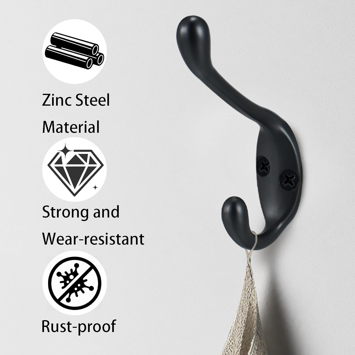 Coat Hooks 5 Pack-Heavy Duty Wall Mounted Matte Black Door Hooks Double Prong Hooks for Hanging Clothes/Towels/Key-Suitable for Bedroom/Bathroom/Entryway and Replaced