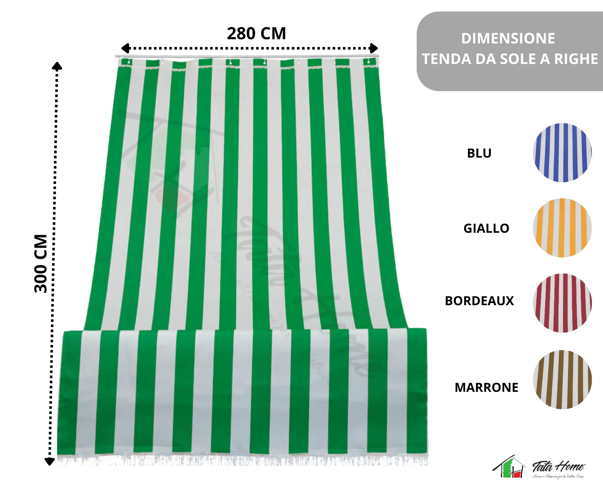 Tenda Da Sole Per Balcone In Poliestere 280x300 Cm - Resistente Agli Agenti Atmosferici - Con Anelli E Pizzo Macramé - Colore Marrone