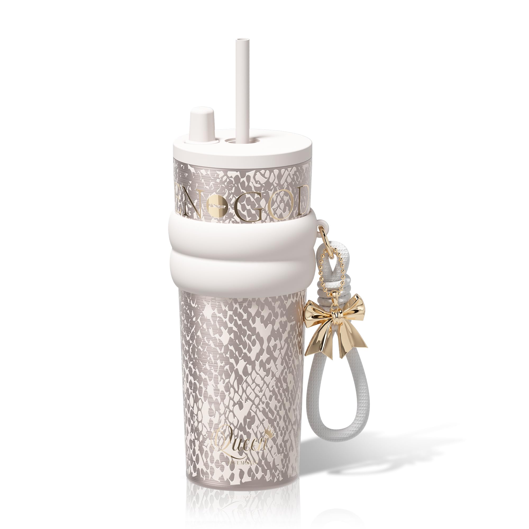 Sidagar 24 oz Insulated Tumbler witn Lid and Straw, Stainless Steel Leak Proof Water Bottle with Strap, Portable Iced Travel Coffee Mug for Women, White — image 1