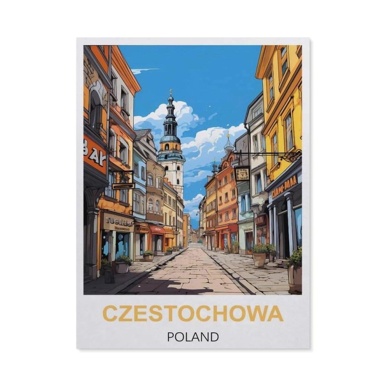 BEAYODKP DIY Diamond Painting，Czestochowa Poland Vintage Travel Poster，Cross Stitch Full Drill 5D Embroidery Mosaic Wall Decor Art（30 x 40 cm/11.81 x 15.74 inches）-BZ95