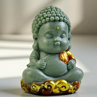 Smiling Buddha Statue for Desk, Cute Mini Resin Figurine for Home Office Decor, Hand Painted Happy Buddha for Good Vibes - Zen Gift for Coworkers, Friends, Self Care (3.35 Inch)