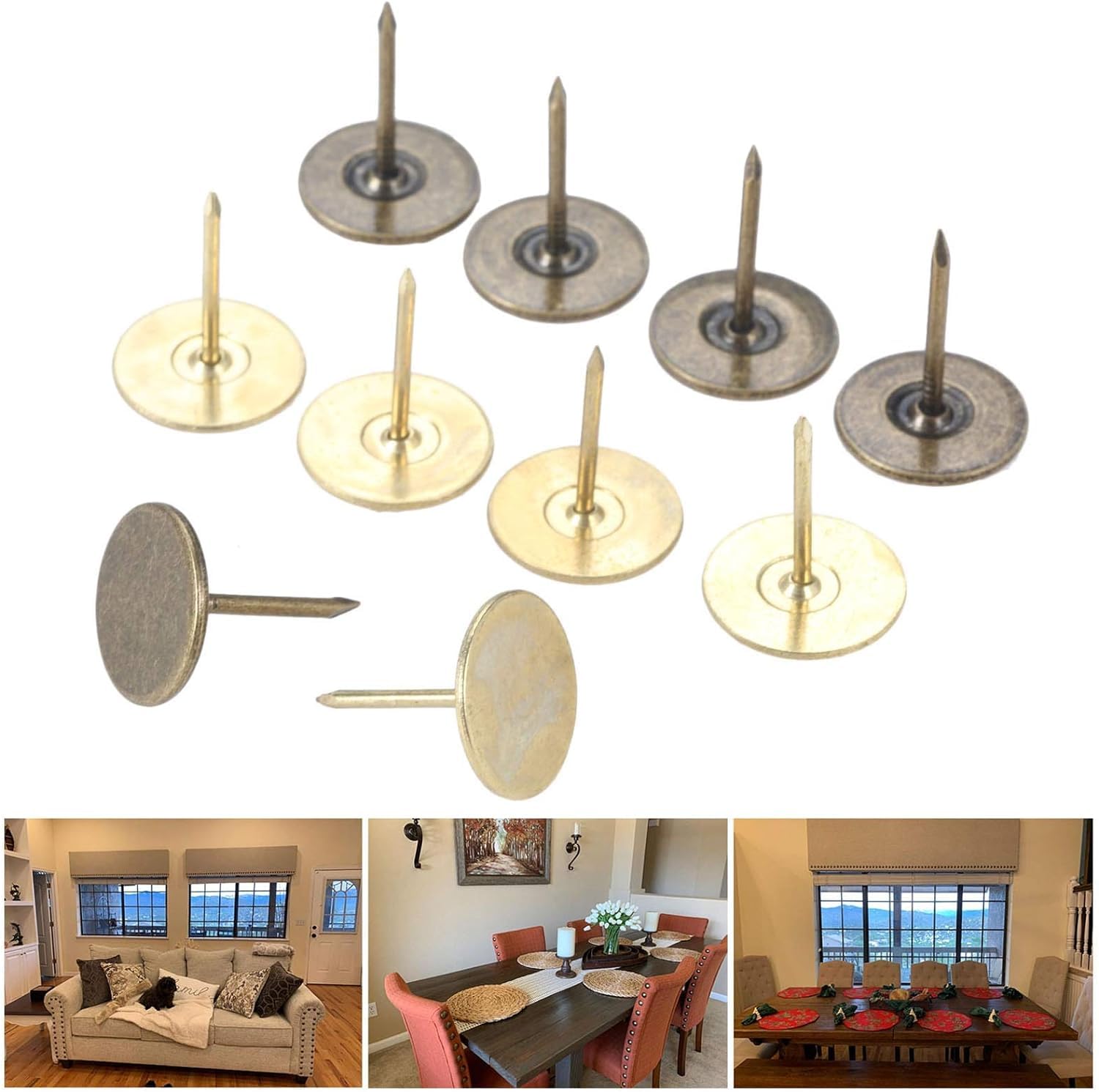 Tachuelas de tapicería, Caja de Madera de Metal for Muebles, 10 Uds., 15x19mm, Clavos de Cabeza Plana, Tachuelas Decorativas, Pasador de Bronce Antiguo/Oro(Gold)