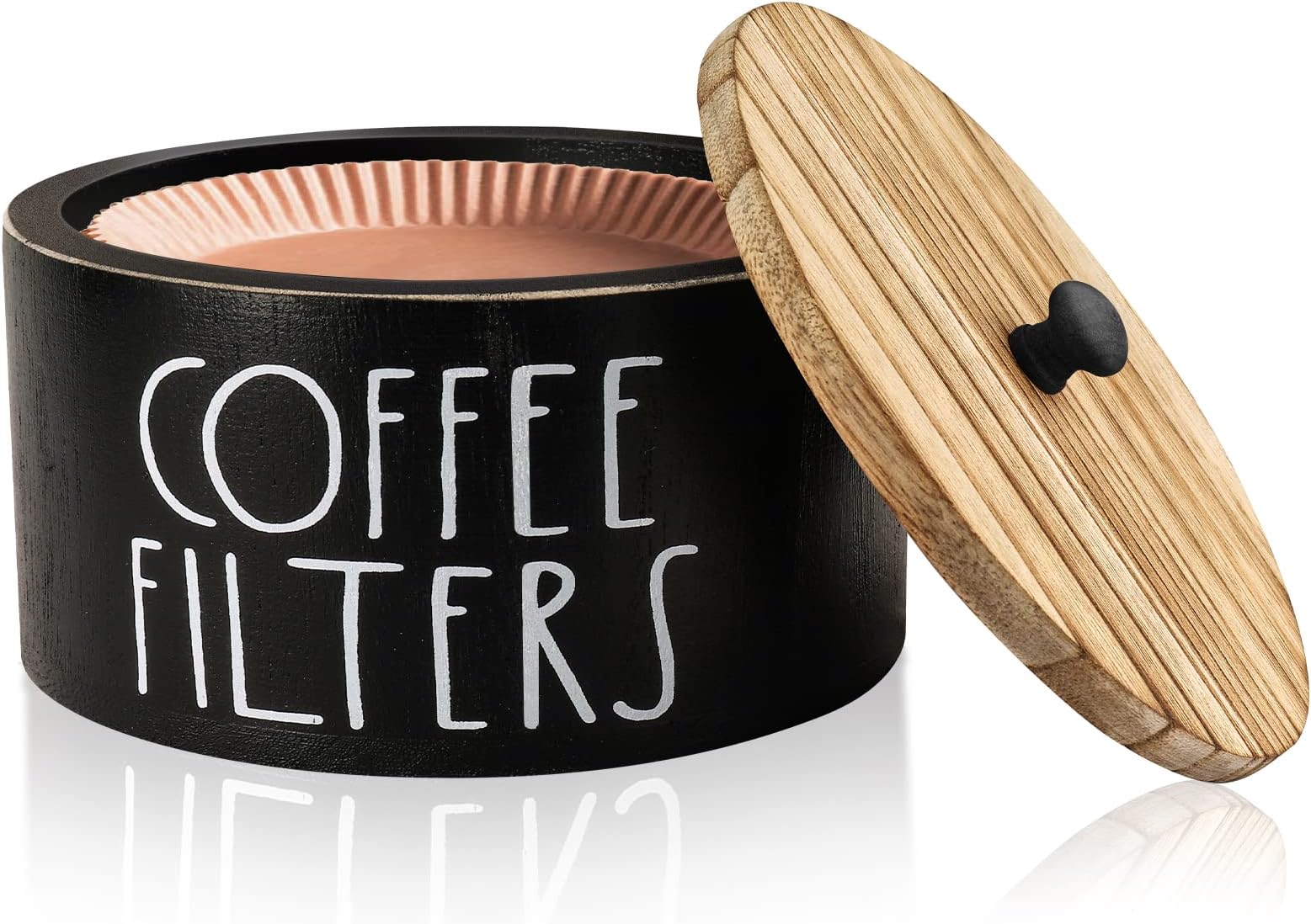 Coffee Filter Holder, Wood Coffee Filter Storage Container Dispenser with Lid, Rustic Farmhouse Filters Organizer Basket Accessories for Coffee Bar Counter Decor
