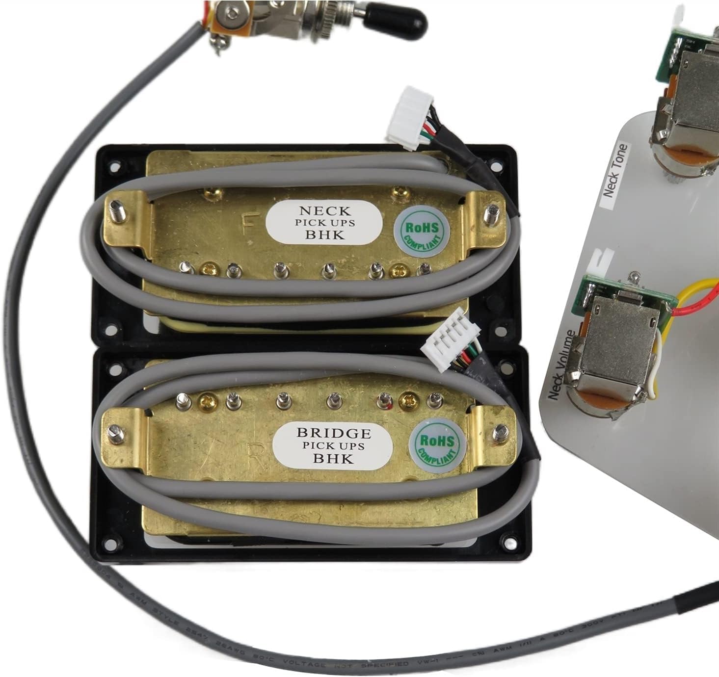 Premium Humbucker Tonabnehmer Hals und Steg Set mit 4C-Kabelbaum und Push-Pull-Schalter für Gibson Epiphone E-Gitarre (silberfarbener schwarzer Rahmen)