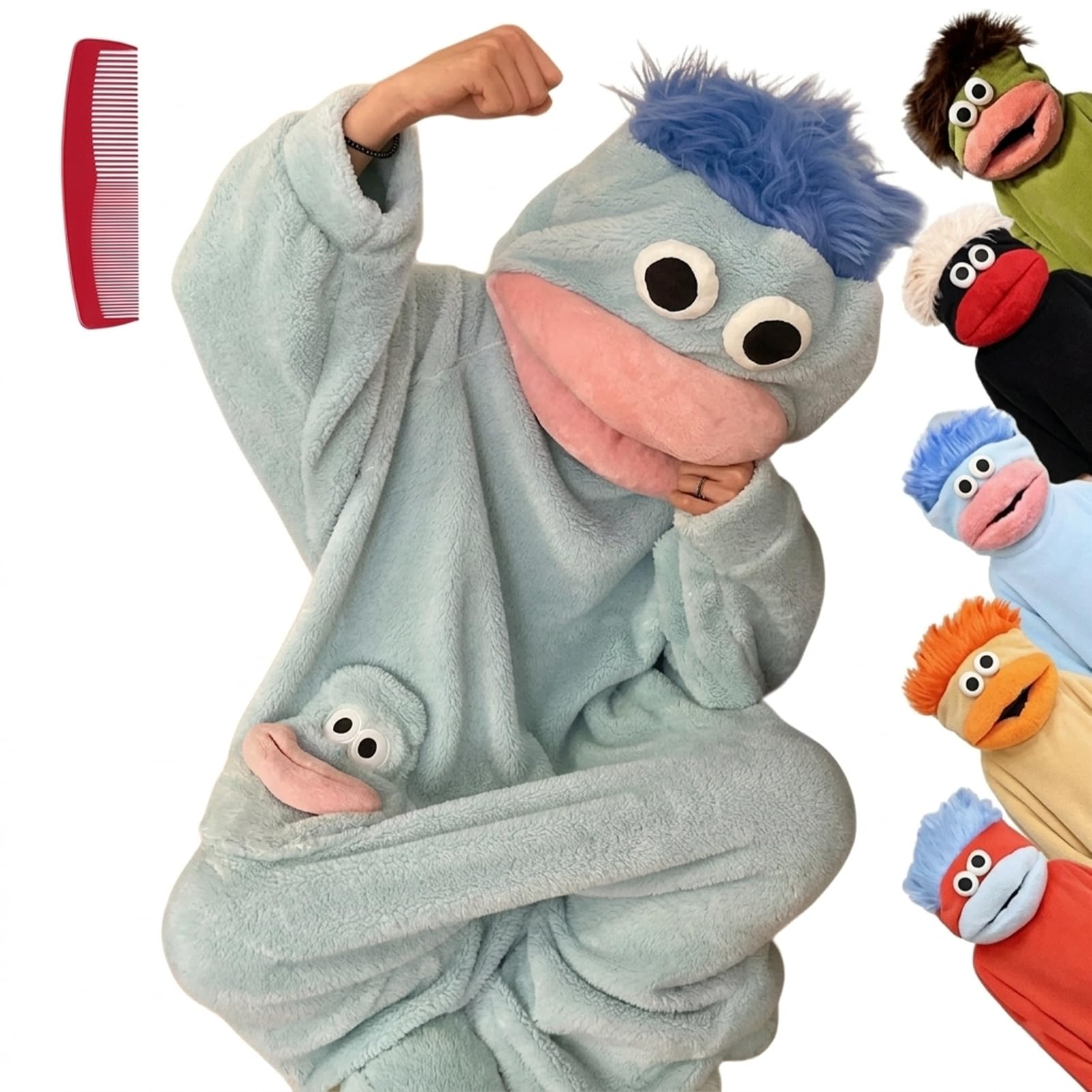 Big Mouth Monster Onesie - Silly Monster Hooded Fleece Pajamas Funny Ultra-Soft Plush Coral Fleece Loungewear for Adults