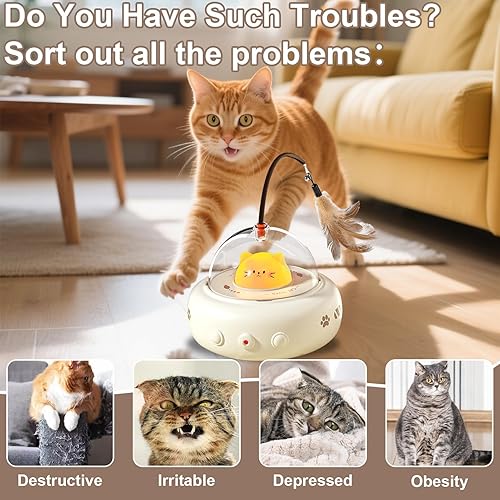 Miniatura 6 de Palksky Juguete automático para gatos de interior, juguete interactivo 2 en 1 para gatos, varita para gatos, juguetes automáticos recargables,