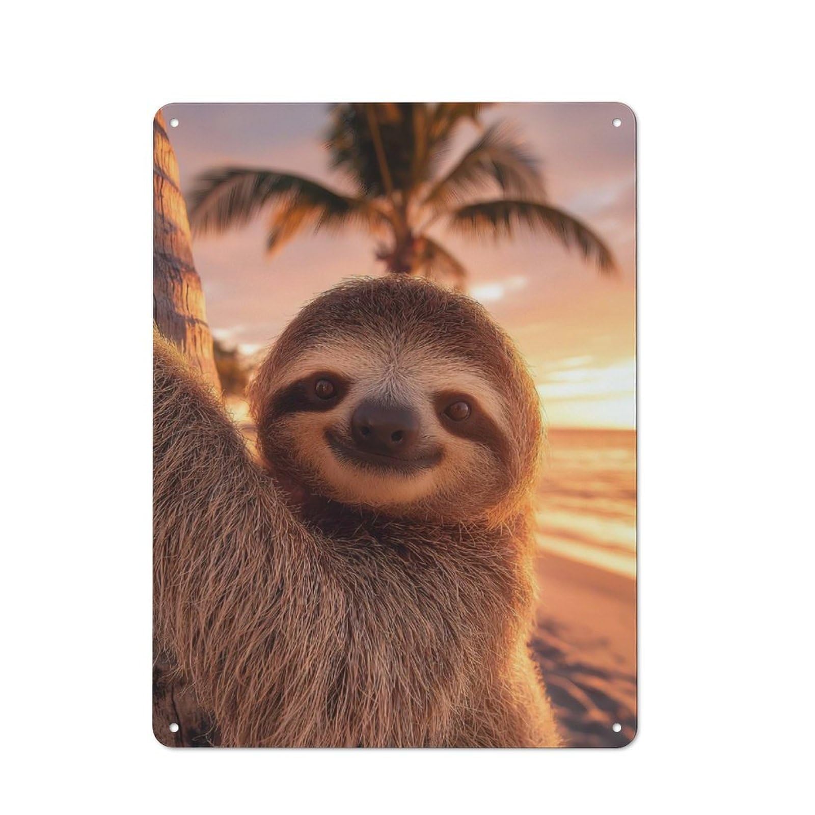 Junmoney Cute Sloth On A Tropical Beach Sunset Tin Sign 40X30cm With For Bar Or Restaurant, Retro Decor, For Garage, Workshop And Man Cave Decoration