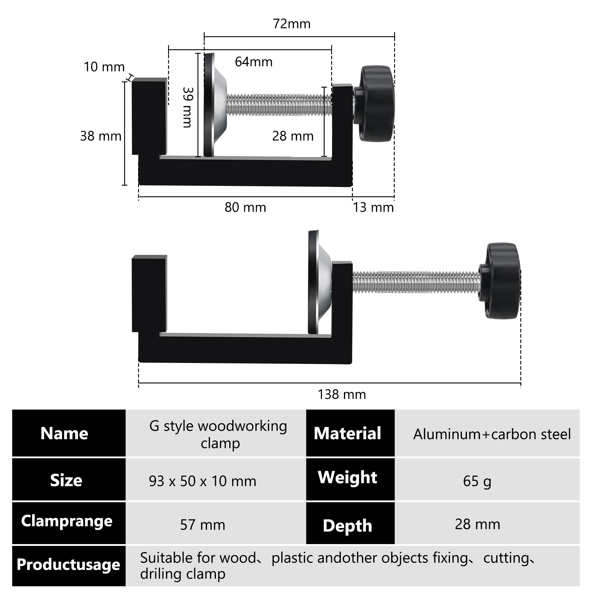 4 Pcs G Clamps for Woodwork Adjustable C Wood Clamps, Heavy Duty Universal WoodClamps - Image 2