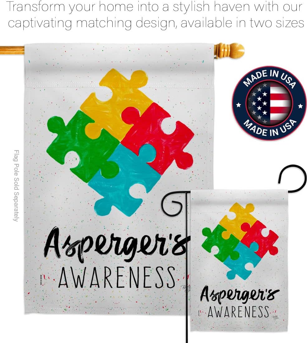 Breeze Decor Asperger's Garden Flag Set Wall Holder Support Awareness Inspirational Survivor Ribbon Prevention Cancer Autism Breast BLM House Banner Small Yard Gift Double-Sided, Made in USA