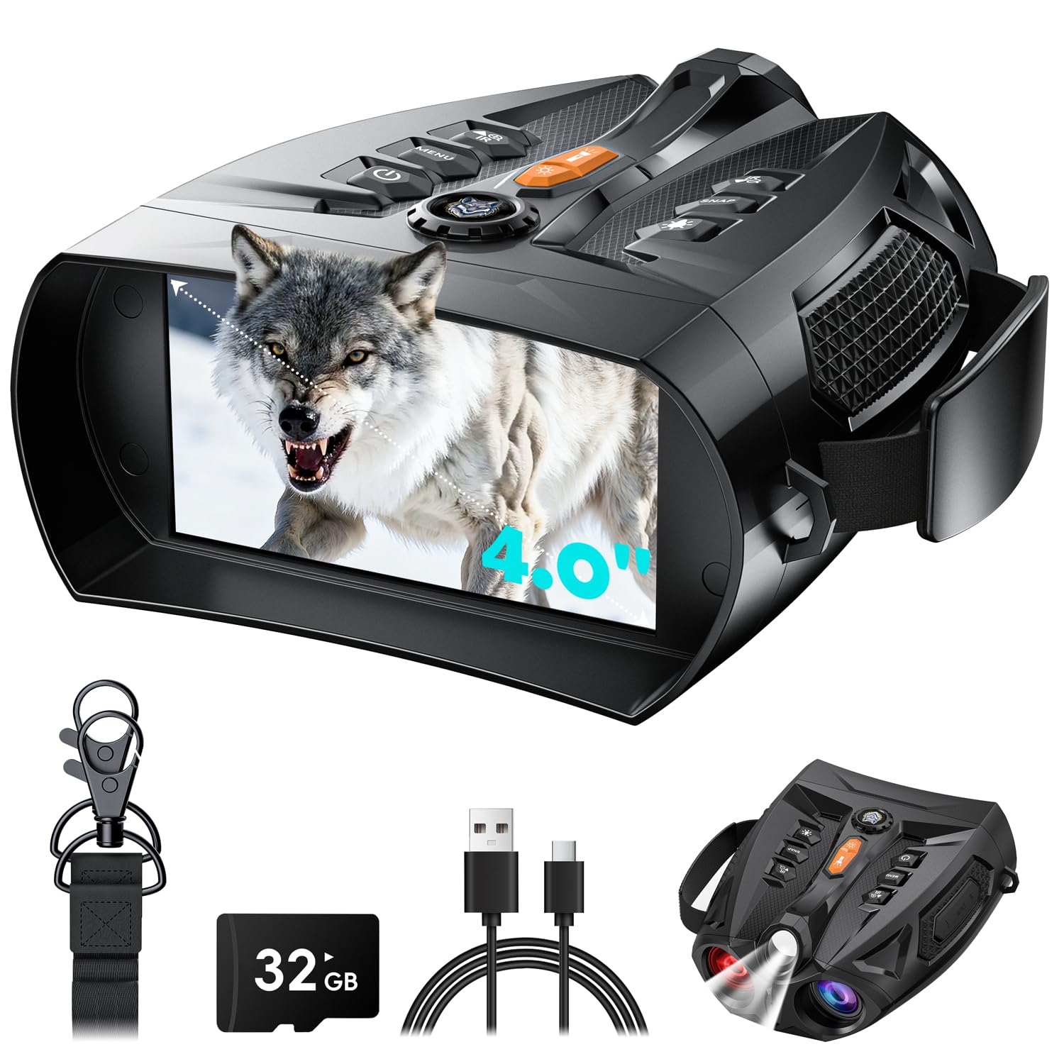 Night Vision Goggles - 4K Night Vision Binoculars for Adults, 4'' HD Large Screen Binoculars with 10x Zoom, 5000mAh Battery, 32GB TF Card, Gifts for Men Outdoor Hunting/Camping/Wildlife/Observation