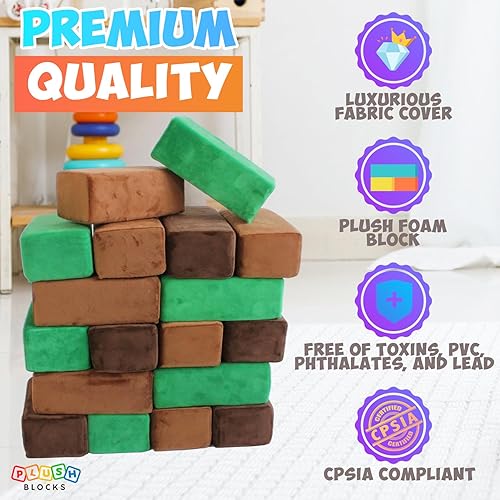 Miniatura 54 de El bloque de construcción original de felpa premium para niños - Bloques de espuma seguros certificados en fundas de tela lujosamente suave - Juego