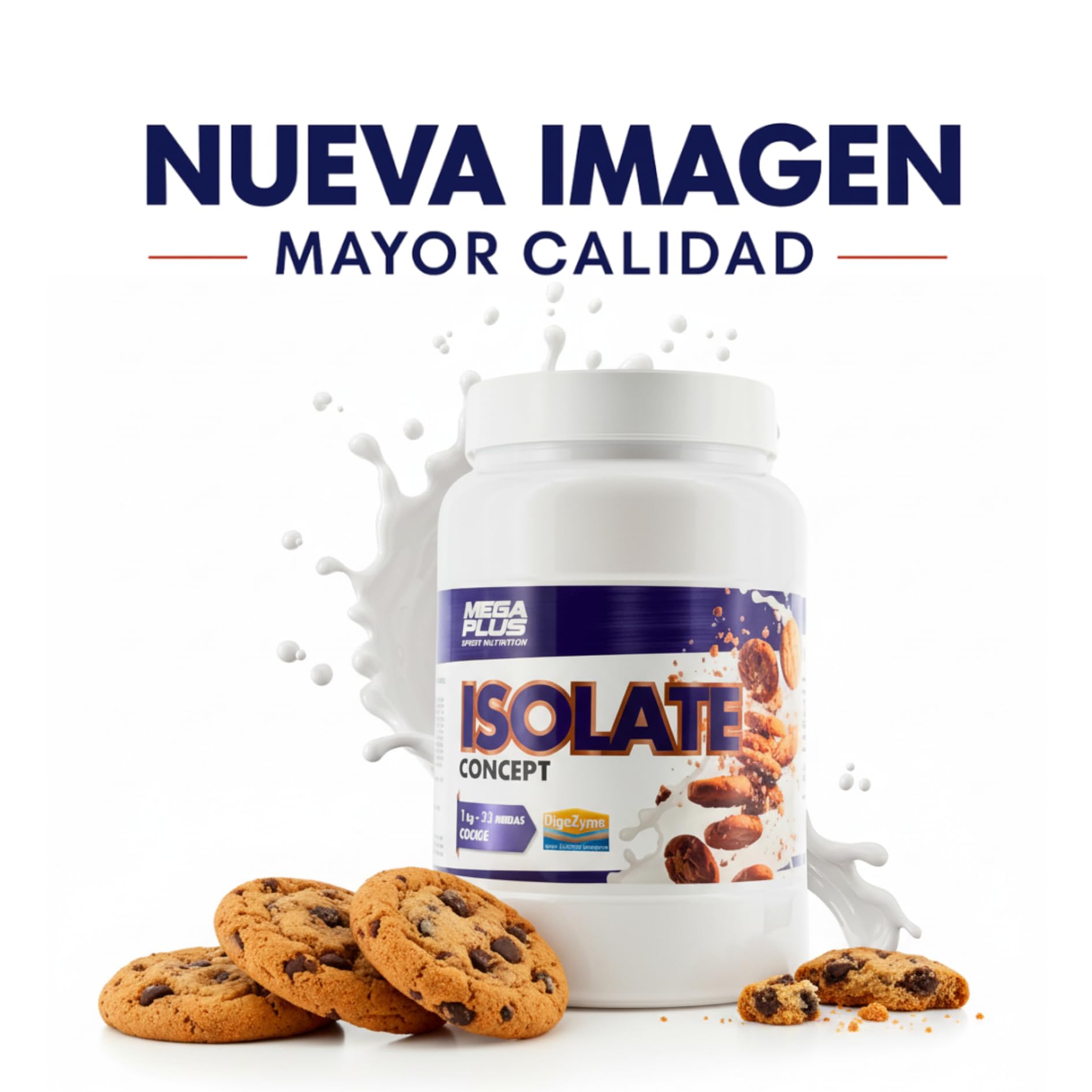 Proteína Isolate Concept - Mega Plus - DigeZyme - Proteina En Polvo Aislada De Suero De Alta Pureza Para Definición Muscular Y Recuperación - Proteina Isolada y Leche En Polvo - Proteina Chocolate 1kg