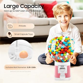 Twister Ball Dispenser Machine - Large Capacity Coin-Operated Toy Vending Machine for Kids, with Locking Keys for Amusement Parks, Arcades, Retail Stores (500 Balls, 1 Dollar Coin) (Pink)
