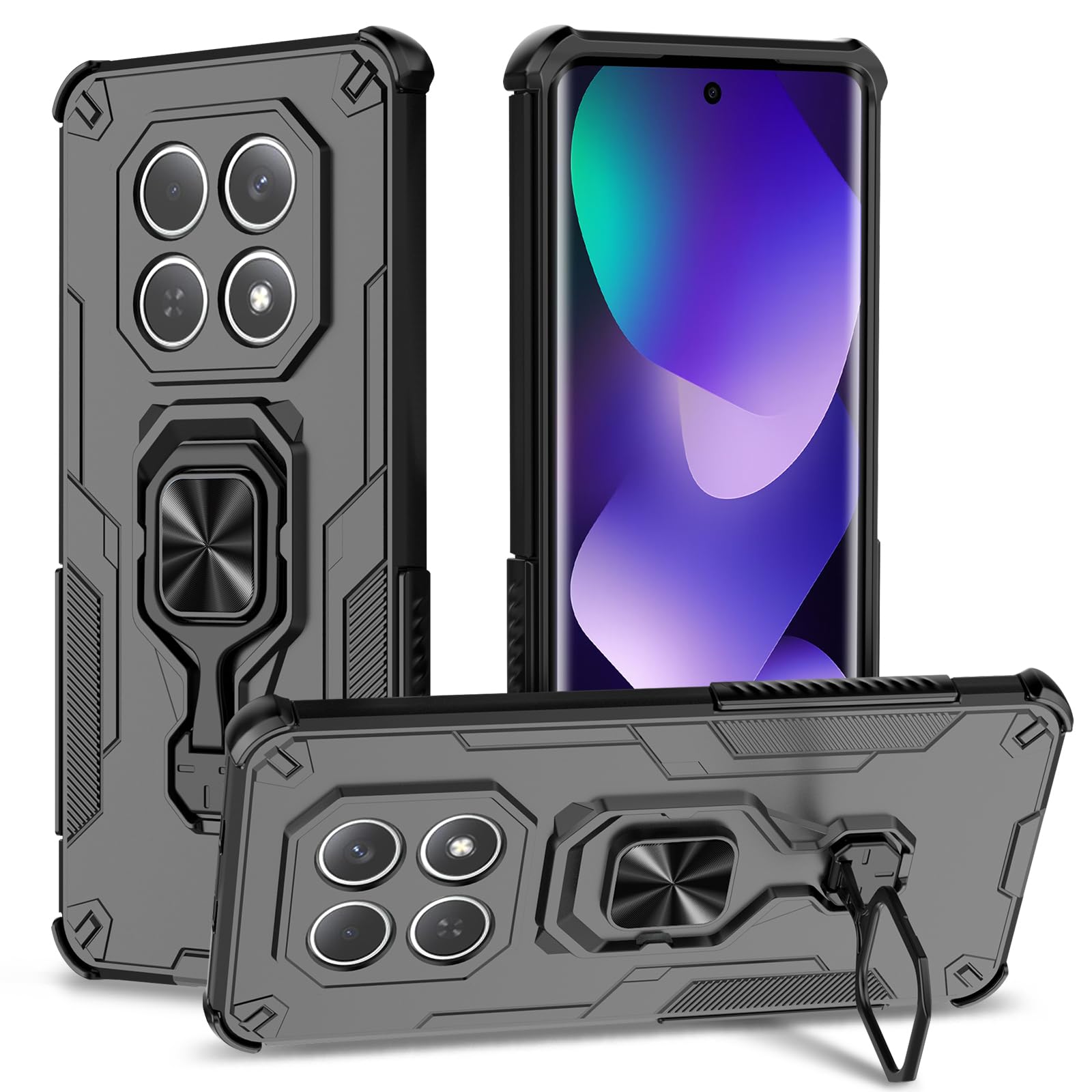Funda para Samsung Galaxy A13 4G con Cristal Templado Protector Pantalla, Carcasa Antigolpes con Soporte anular metálico, Case Protectora de Grado Militar, Negro — view 103