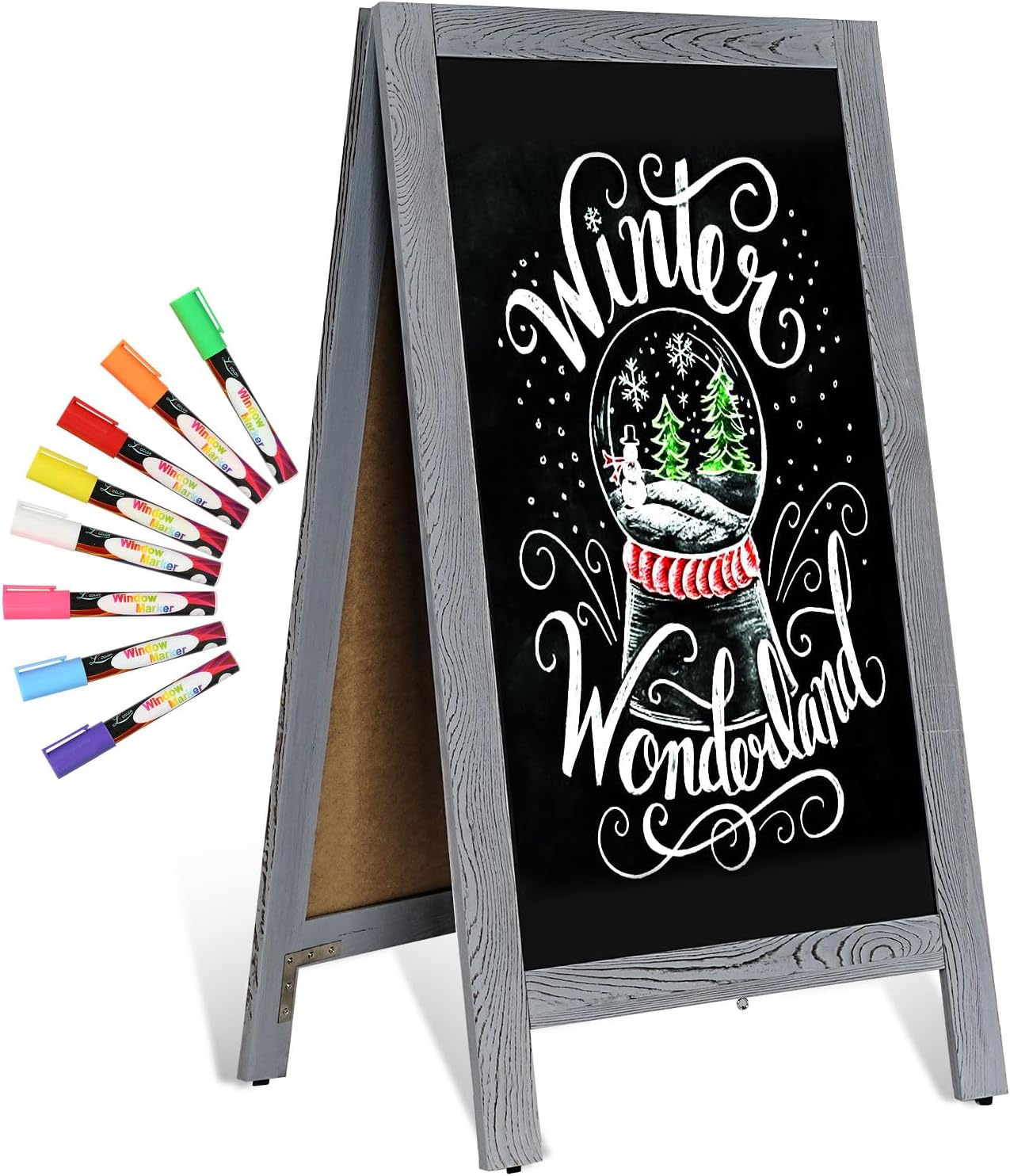 Wooden A-Frame Sign, Magnetic 40" x 20" Gray Chalk Board Sign Board, Double-Sided Sandwich Board Signs Outdoor, Chalkboard Easel, Menu Board for Restaurant, Business or Wedding