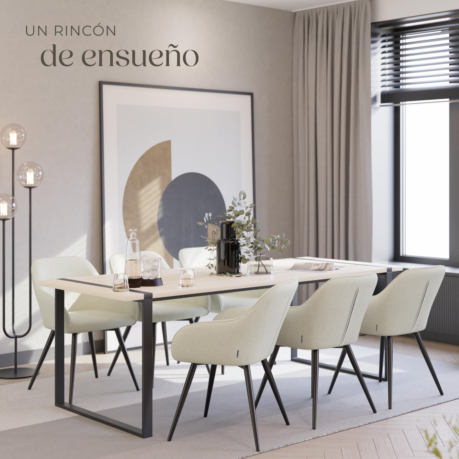 tectake® Sillas de Comedor, Silla Acolchada con Tejido de Pana, Respaldo Continuo, Patas de Acero Robustas, Muebles Comedor, Sillas Comedor Modernas, Silla Comedor Nordica - 1 Silla Crema/Negro