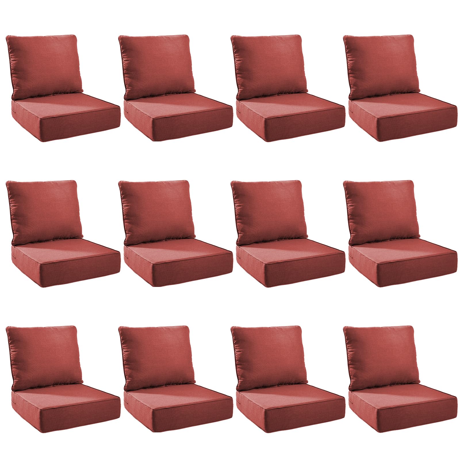 Outdoor Cushion Set for Patio Furniture, UV Resistant, Water Resistant - 6 Inch Thick Foam Garden Cushions– 24x24 Inch Patio Seat Covers for Chair/Sofa/Couch | Red | 12-Pack |