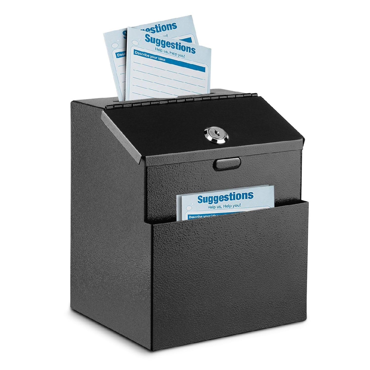 Flexzion Boîte à suggestions Murale Multi-usages avec Serrure - Boîte aux Lettres de bienfaisance - avec 25 Cartes de commentaires, boulons d'extension et clés (Noir)