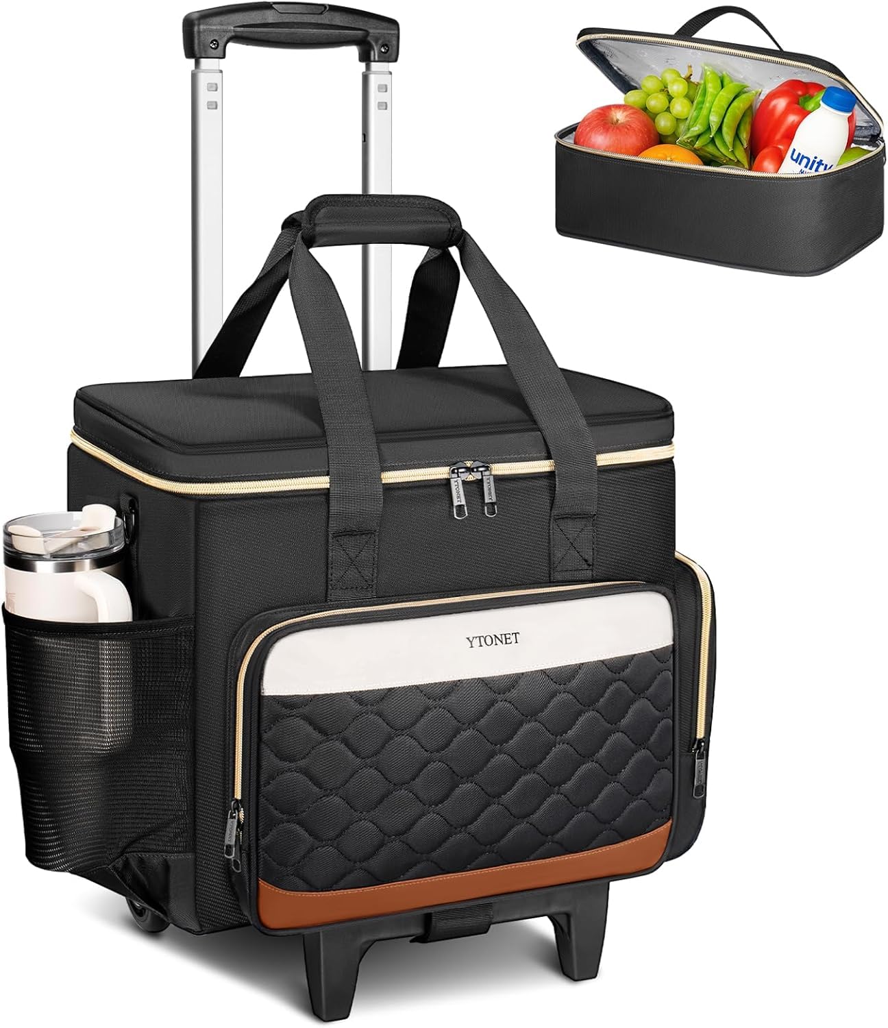 YTONET Borsa Insegnante con Ruote, Trolley Porta PC 15,6 Pollici,Nero Beige | con Borsa Pranzo Isolata, Borsa per Laptop da 15,6 Pollici con Ruote, Grande Pilotina Trolley per Insegnanti, Lavoro, Ufficio