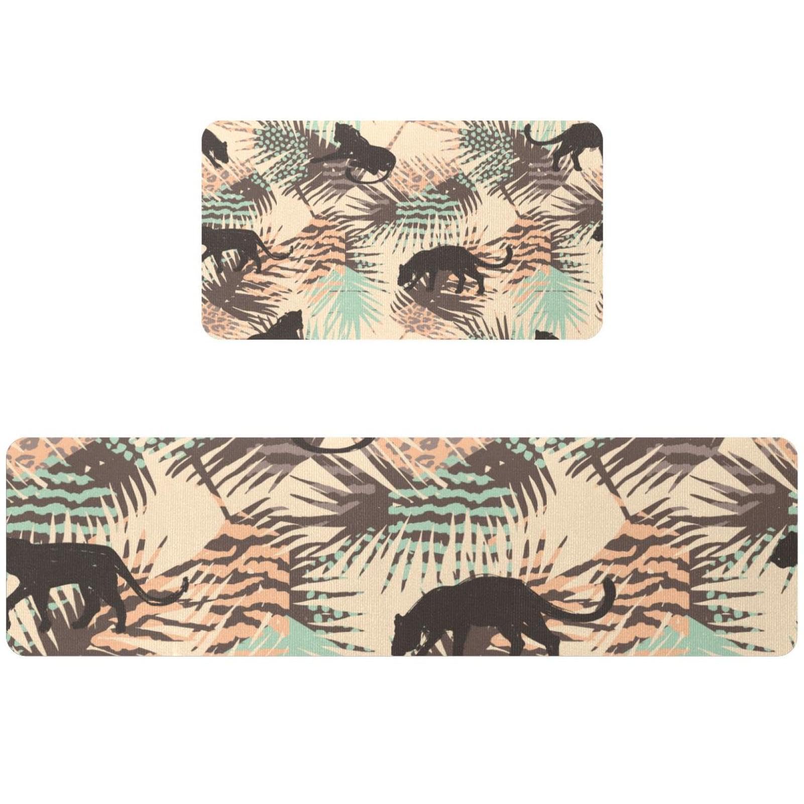 Evita resbalones en la cocina con este juego de 2 alfombras absorbentes con diseño de leopardo