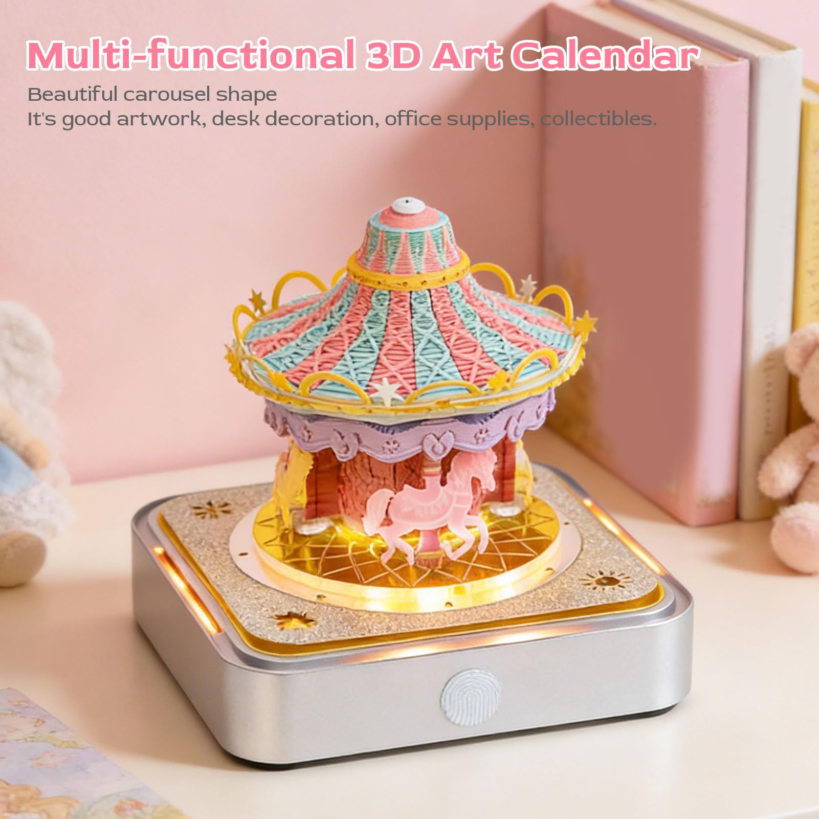 3D-Kunstpapier-Kalender-Notizblock 2026, LED-Nachtlicht, Abreißbarer Schreibtisch-Notizblock, Lustiges Lesezeichen, Ornament mit LED-Lichtern, Transparente Acrylbox