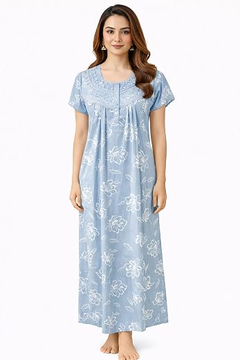 BellaMora Nighty| Nighty for Women Stylish| Alpine Nighty for Women| Night Gown for Women Stylish| Elegant Embroidery Deta...