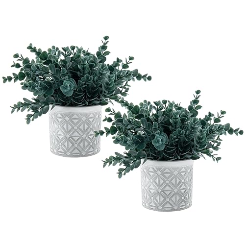 MyGift Set of 2 Artificial Blue Eucalyptus Boxwood Plants in