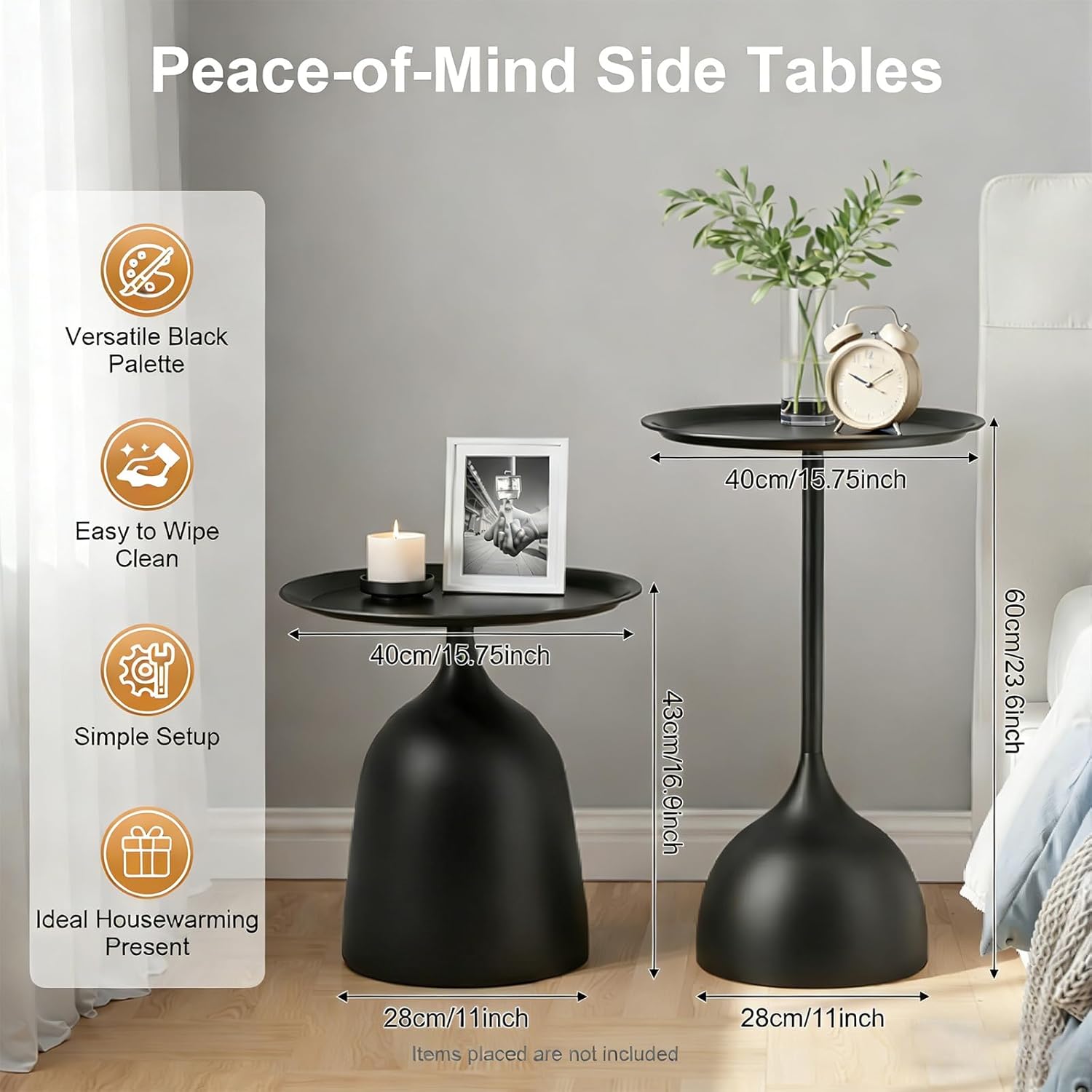 Side Tables Nesting Tables, Round Side Coffee Table Set, Black Modern End Tables Metal Corner Table for Living Room Nesting Coffee Table Set of 2, Sofa Console Table Pedestal Tables